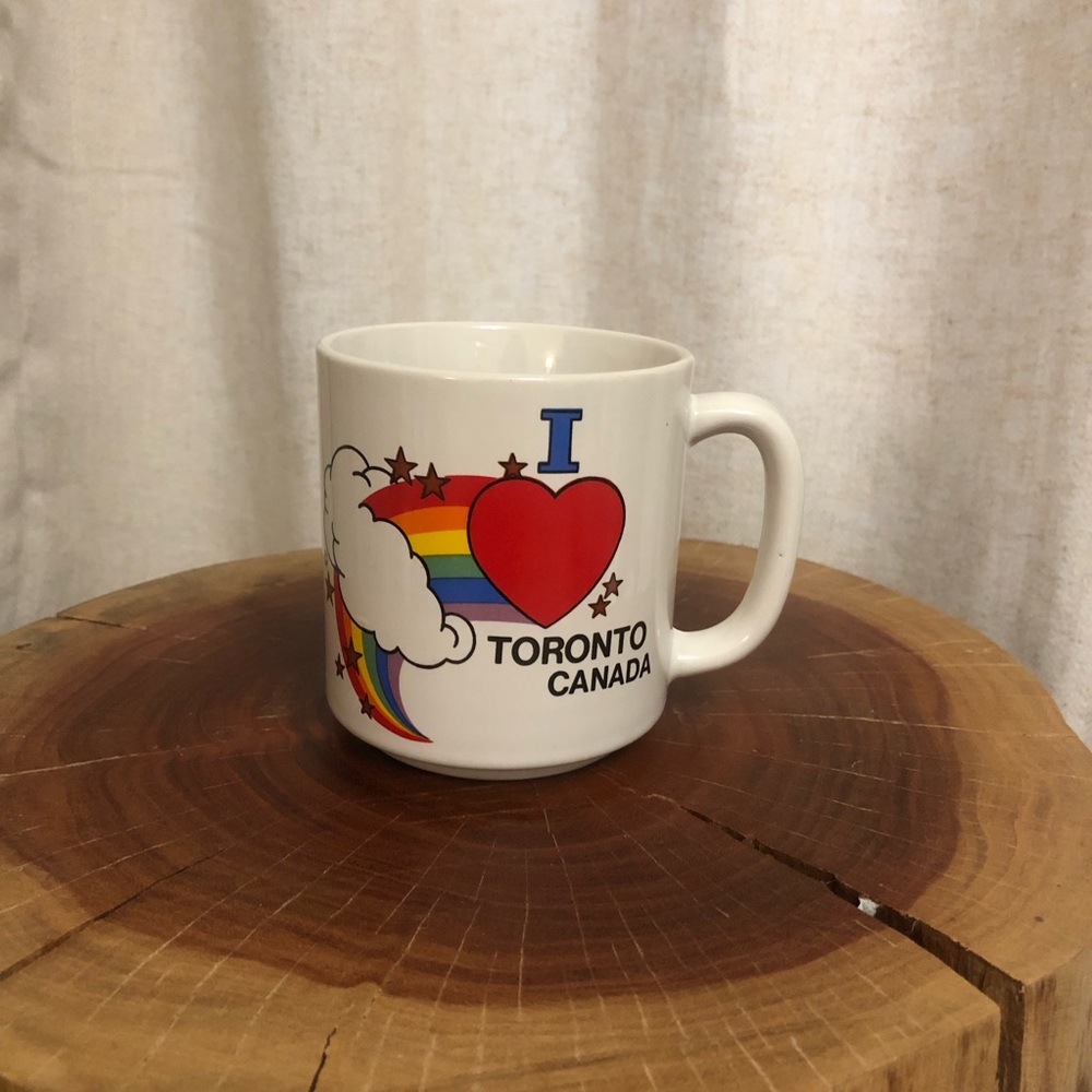Vintage mug: I Heart Toronto Canada White Ceramic Mug with Rainbow Design